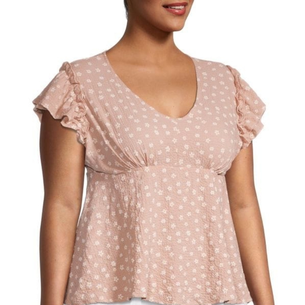 NEW - MARY & MO Plus Daisy Flutter-Sleeve Top, Size: 1X (14-16)